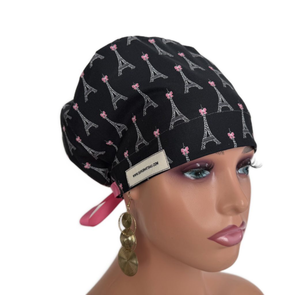 European Style Scrub Cap – (Grosgrain Ribbon) (No Ribbon) Paris and Love - Image 2