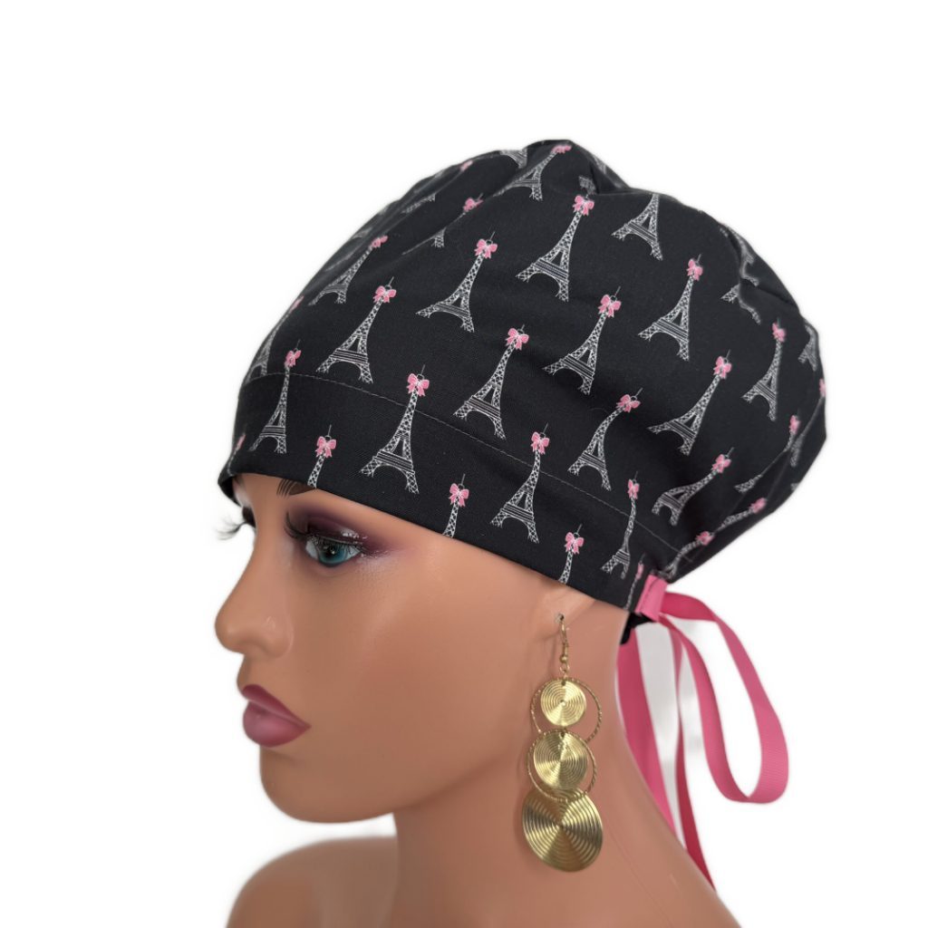 European Style Scrub Cap – (Grosgrain Ribbon) (No Ribbon) Paris and Love - Image 4