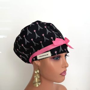 European Style Scrub Cap – (Grosgrain Ribbon) (No Ribbon) Paris and Love