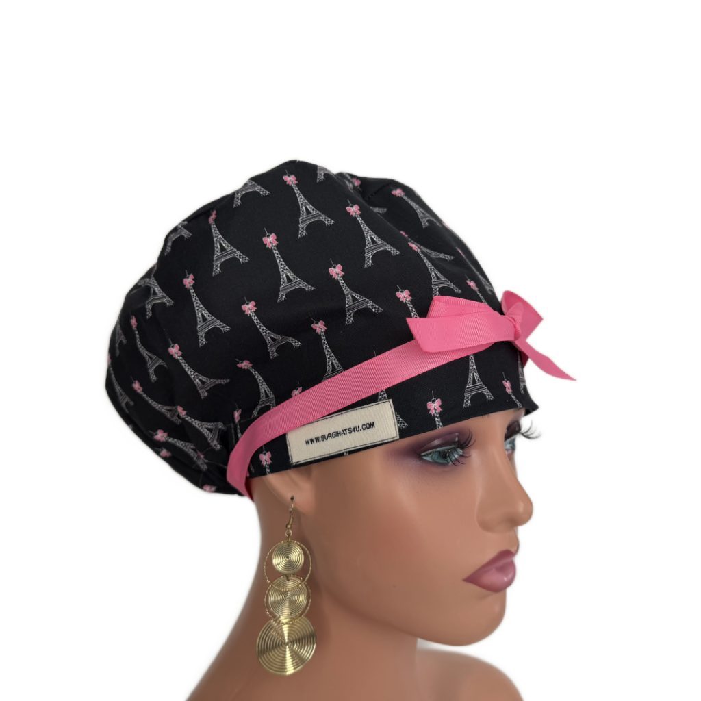 European Style Scrub Cap – (Grosgrain Ribbon) (No Ribbon) Paris and Love