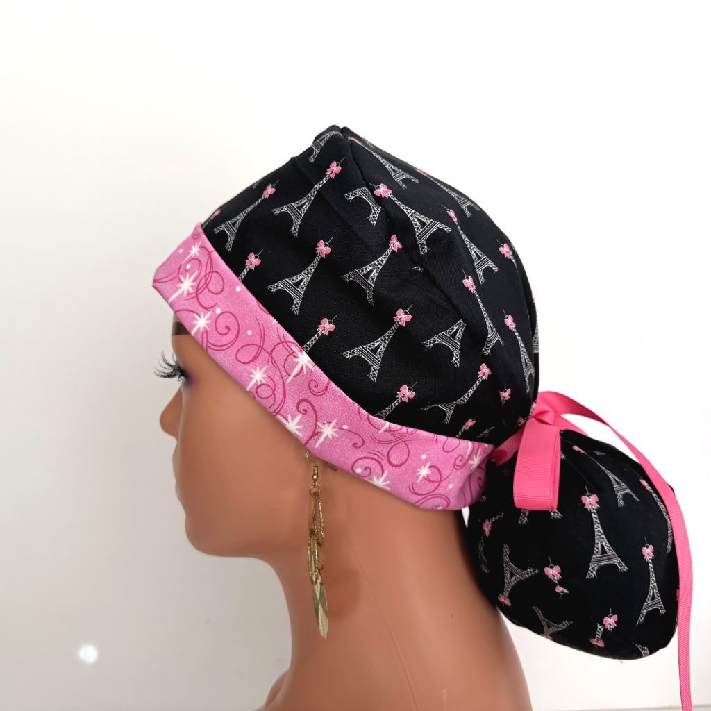 Turn Up Ponytail Medical Scrub Cap-Paris and Love - Image 4
