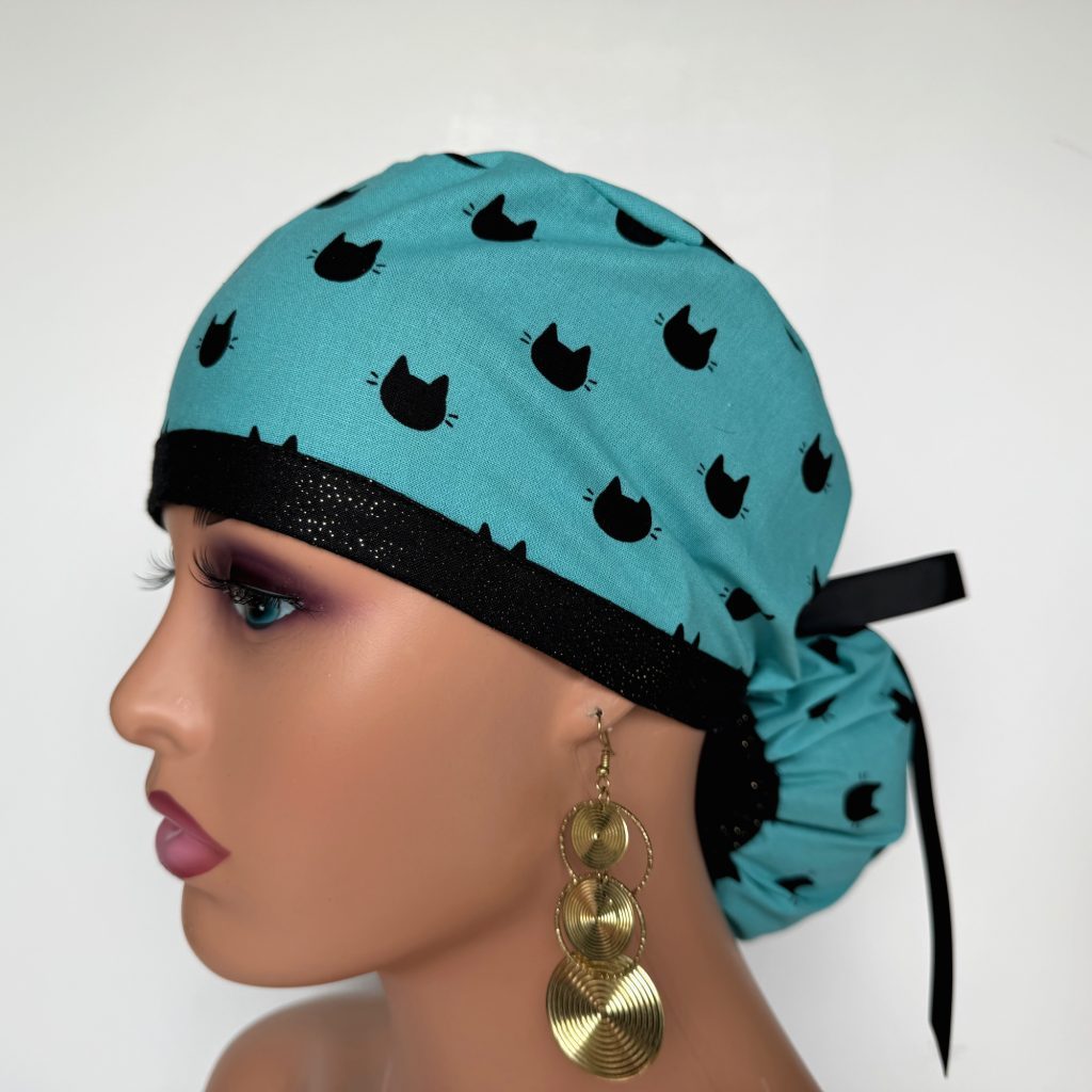 Ponytail Medical Scrub Cap - Meow, Meow - Image 4