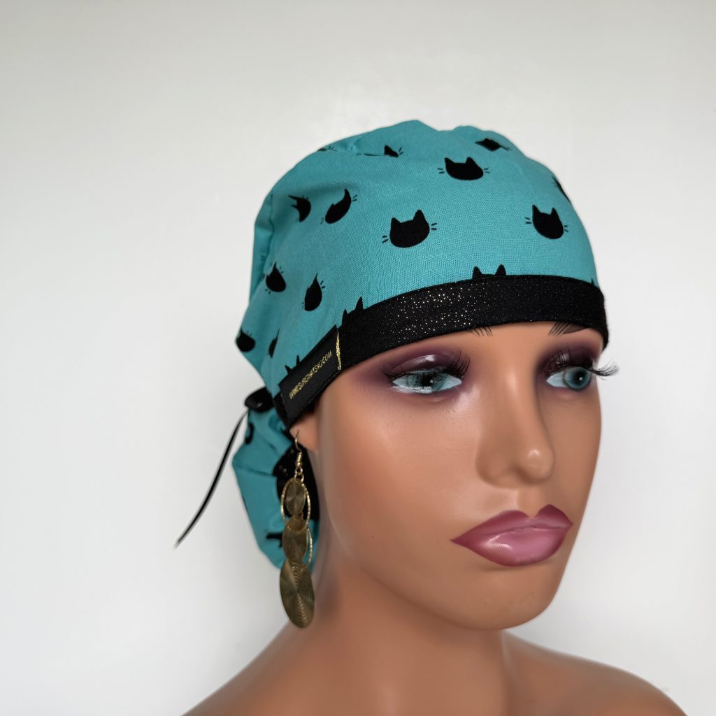 Ponytail Medical Scrub Cap - Meow, Meow - Image 3
