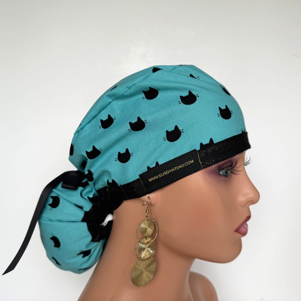 Ponytail Medical Scrub Cap - Meow, Meow - Image 2