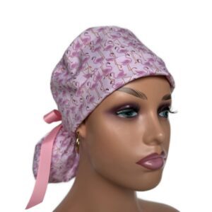 Turn Up Ponytail Medical Scrub Cap-Pink Flamingos