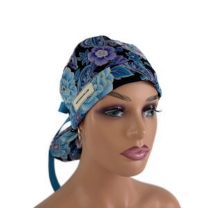 Turn Up Ponytail Medical Scrub Cap-Blooming Paisleys