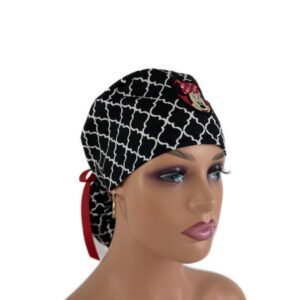 Ponytail Medical Scrub Cap - Chevrons and Pretty Face