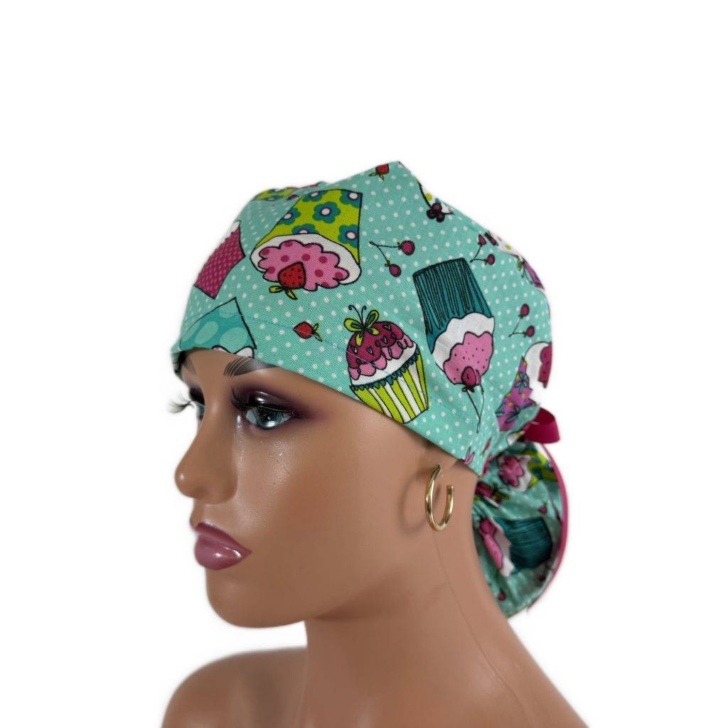 Ponytail Medical Scrub Cap – Cupcakes & Sweets - Image 3