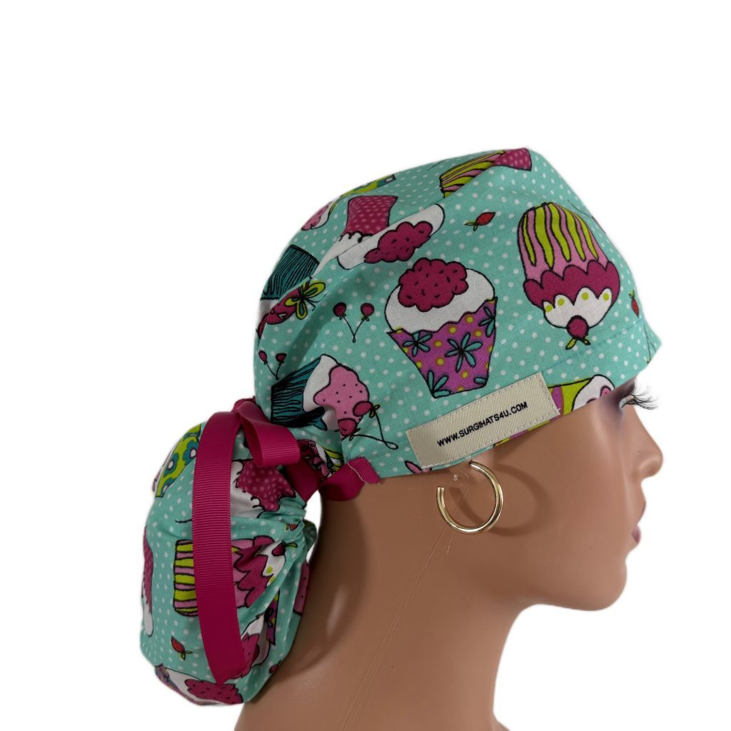 Ponytail Medical Scrub Cap – Cupcakes & Sweets - Image 4