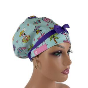 European Style Scrub Cap – (Grosgrain Ribbon) (No Ribbon) Flamingos at the Party