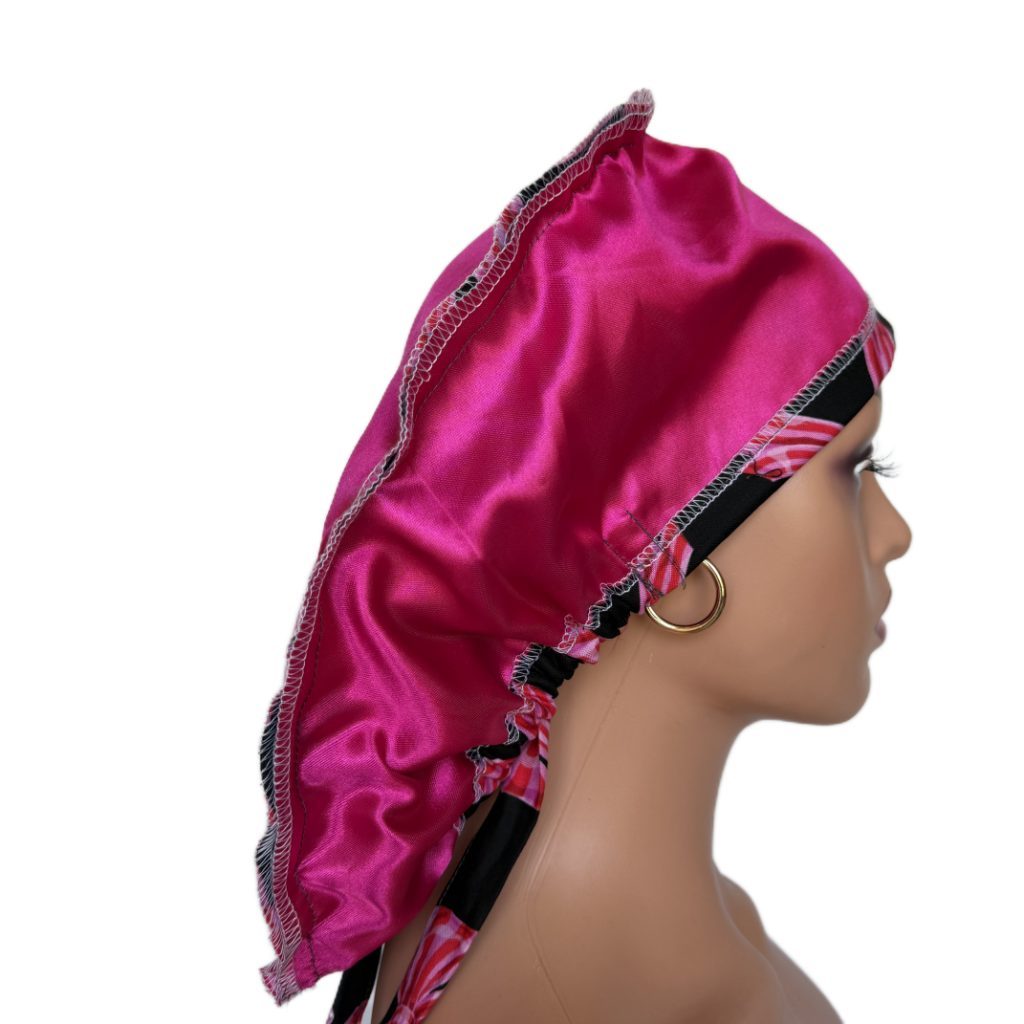 Ponytail Medical Scrub Cap – Sateen Lined - Festive Bows/Pink - Image 14