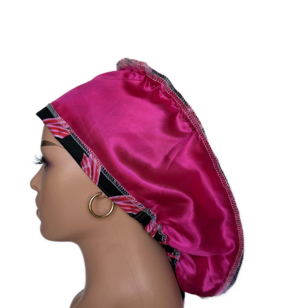 Ponytail Medical Scrub Cap – Sateen Lined - Festive Bows/Pink - Image 15