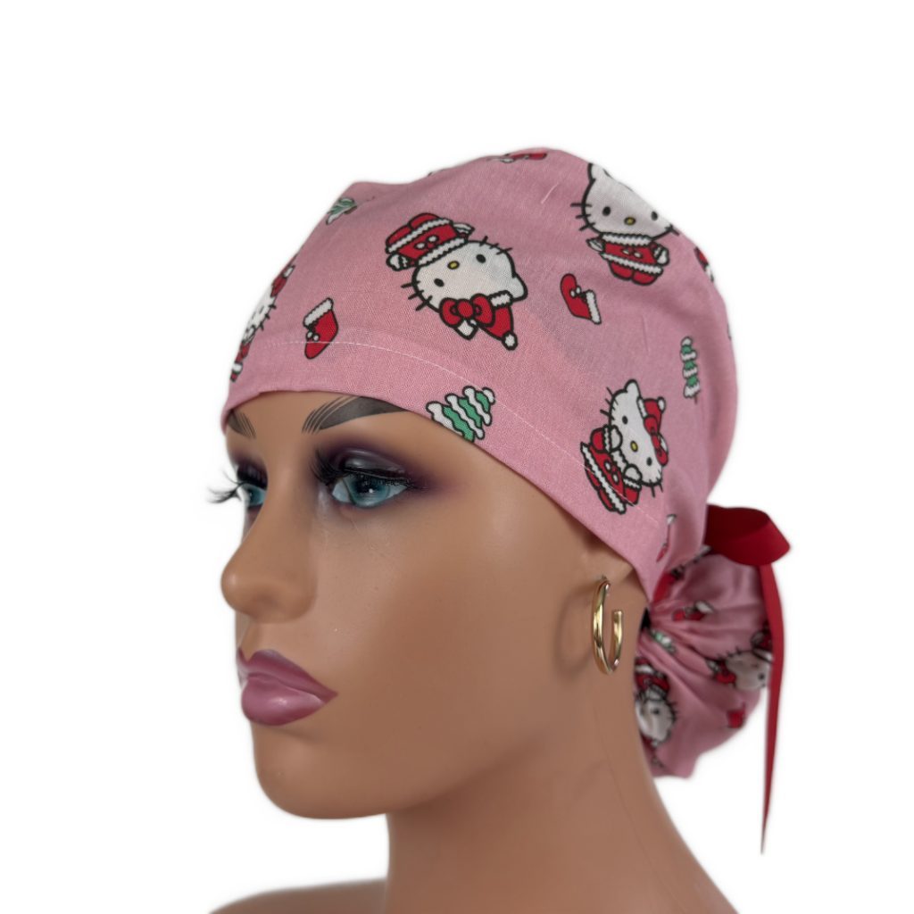Ponytail Medical Scrub Cap – Christmas Cats - Image 2