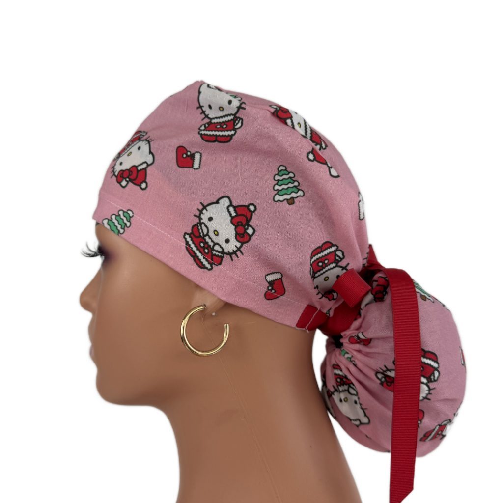 Ponytail Medical Scrub Cap – Christmas Cats - Image 3