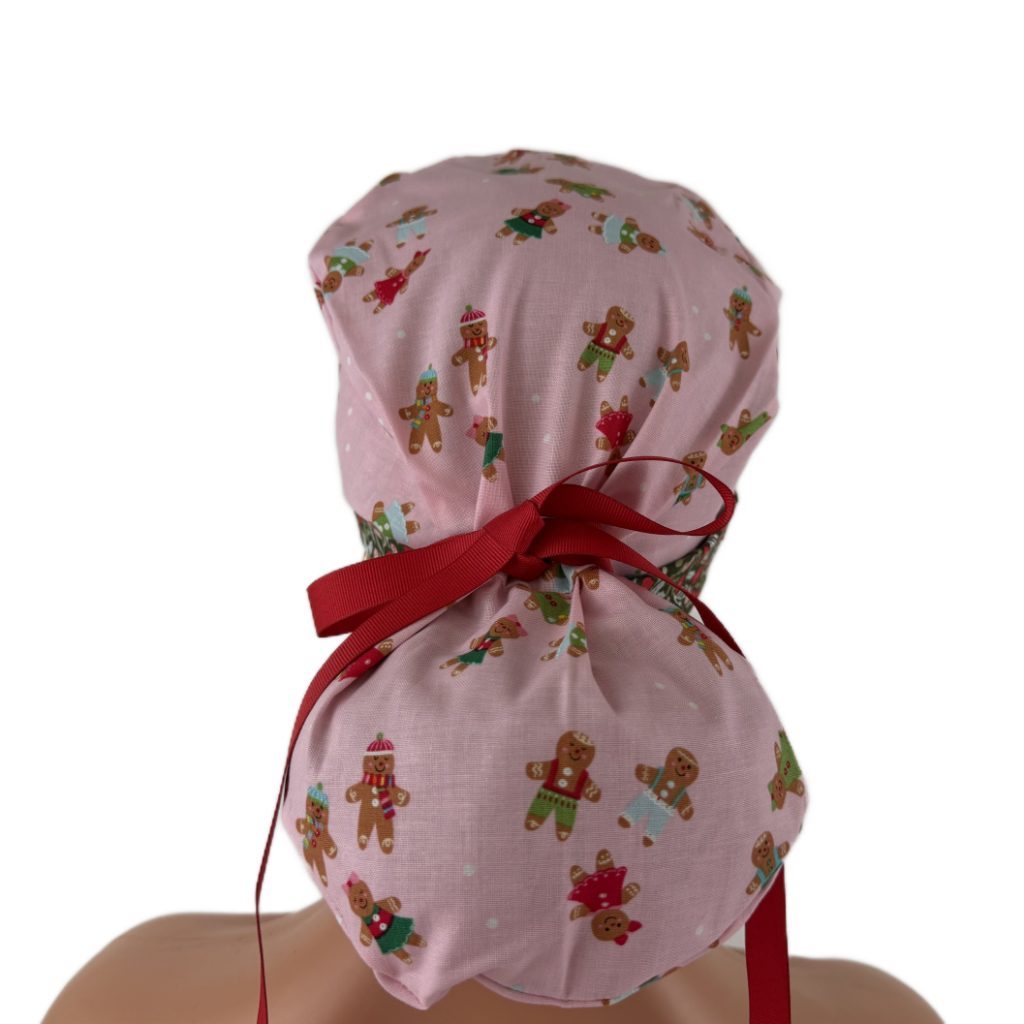 Turn Up Ponytail Medical Scrub Cap-Christmas Cookies and Flowers (Green) - Image 5