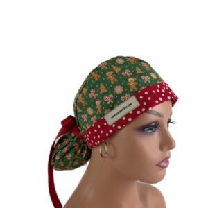 Turn Up Ponytail Medical Scrub Cap - Christmas Cookies and Dots