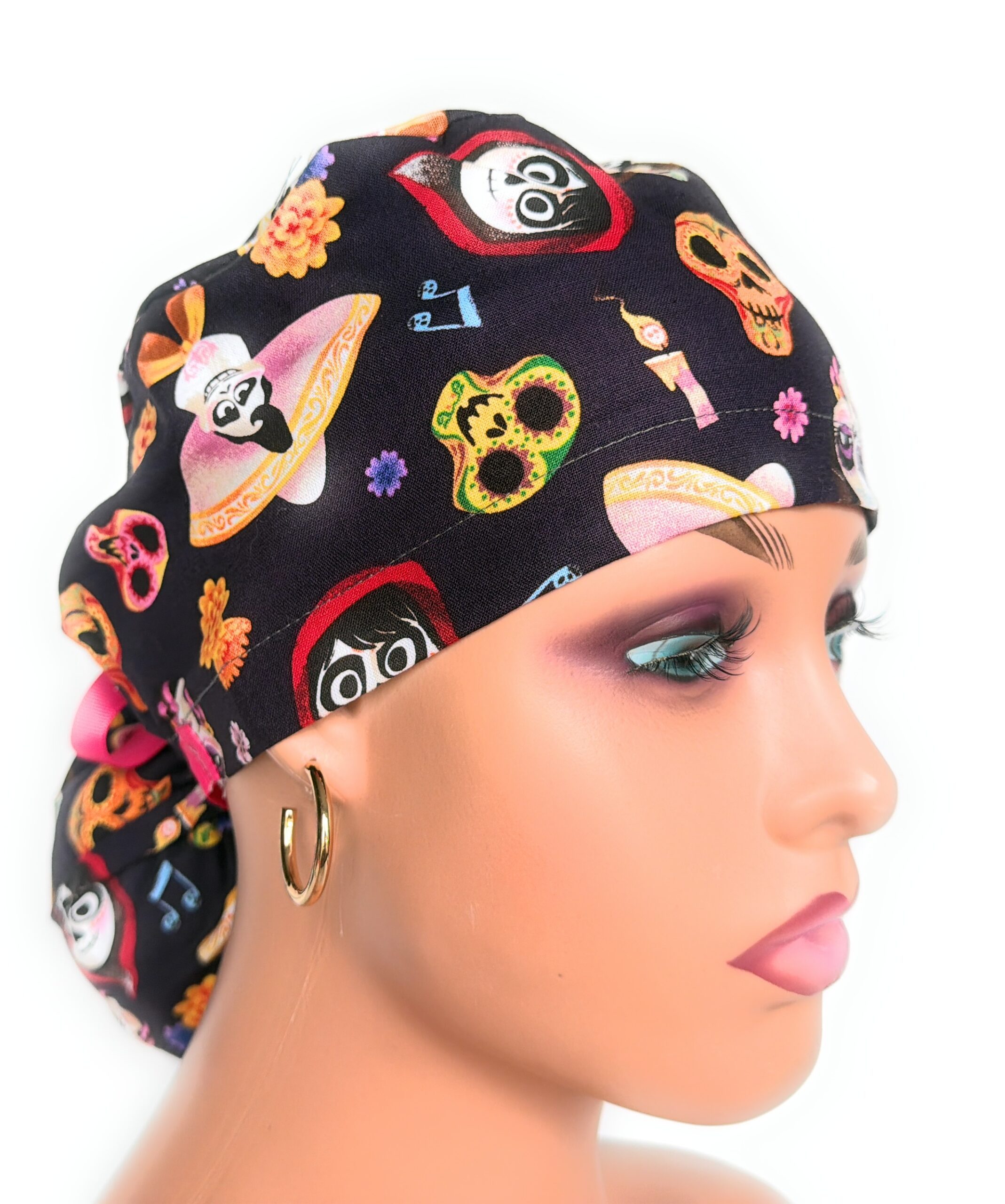Ponytail Medical Scrub Cap – Day of the Dead