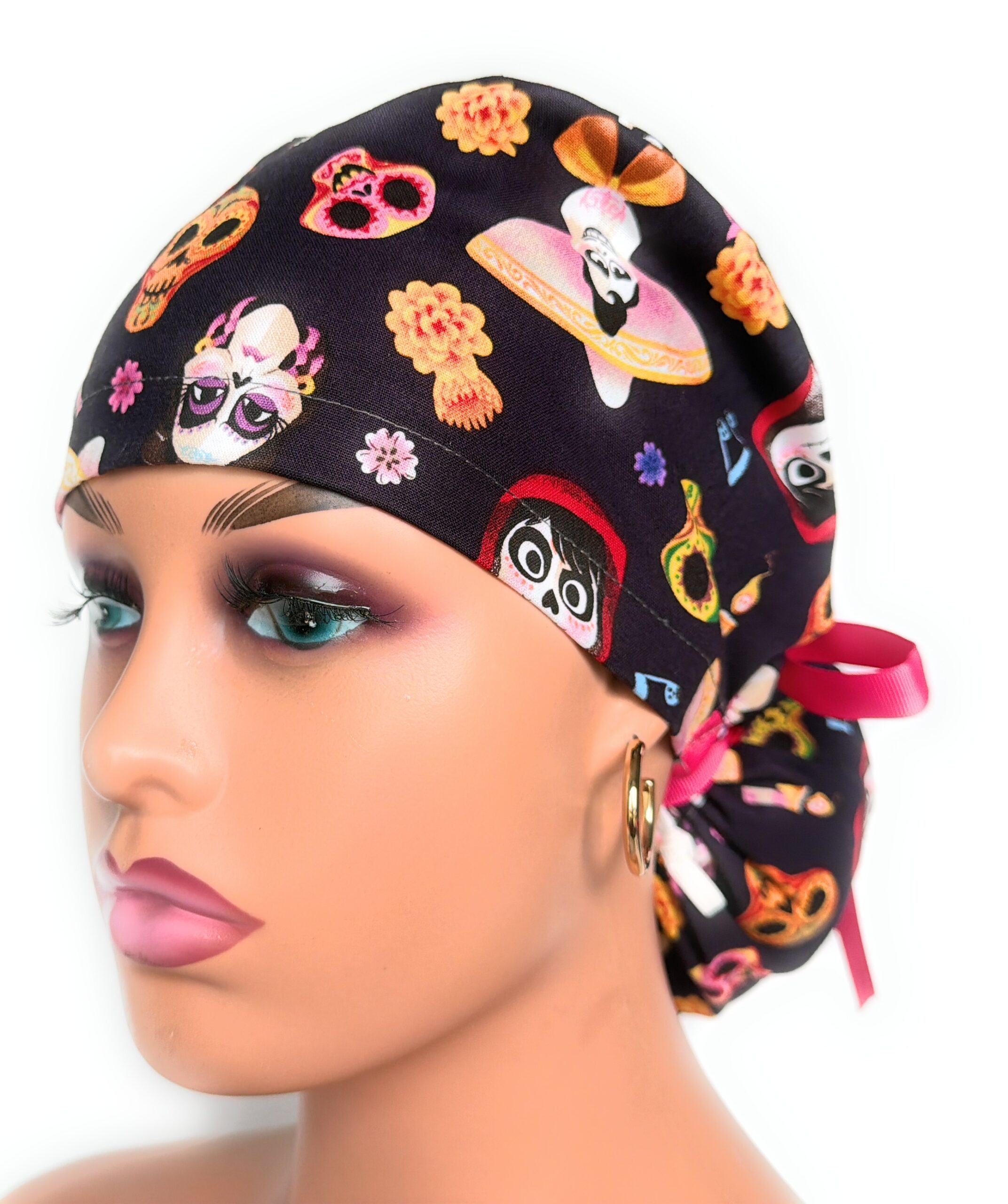 Ponytail Medical Scrub Cap – Day of the Dead - Image 2