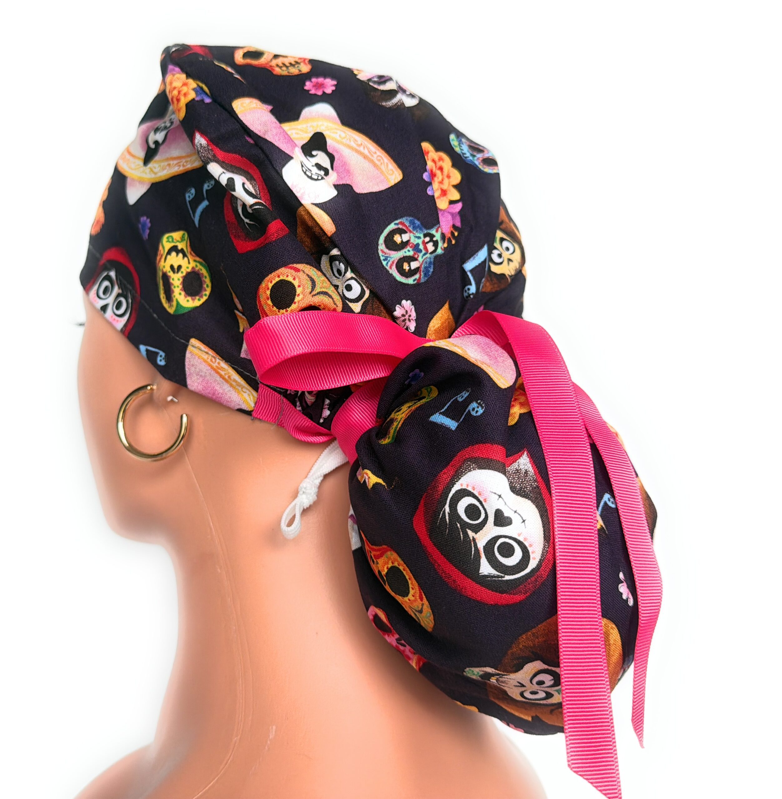 Ponytail Medical Scrub Cap – Day of the Dead - Image 3