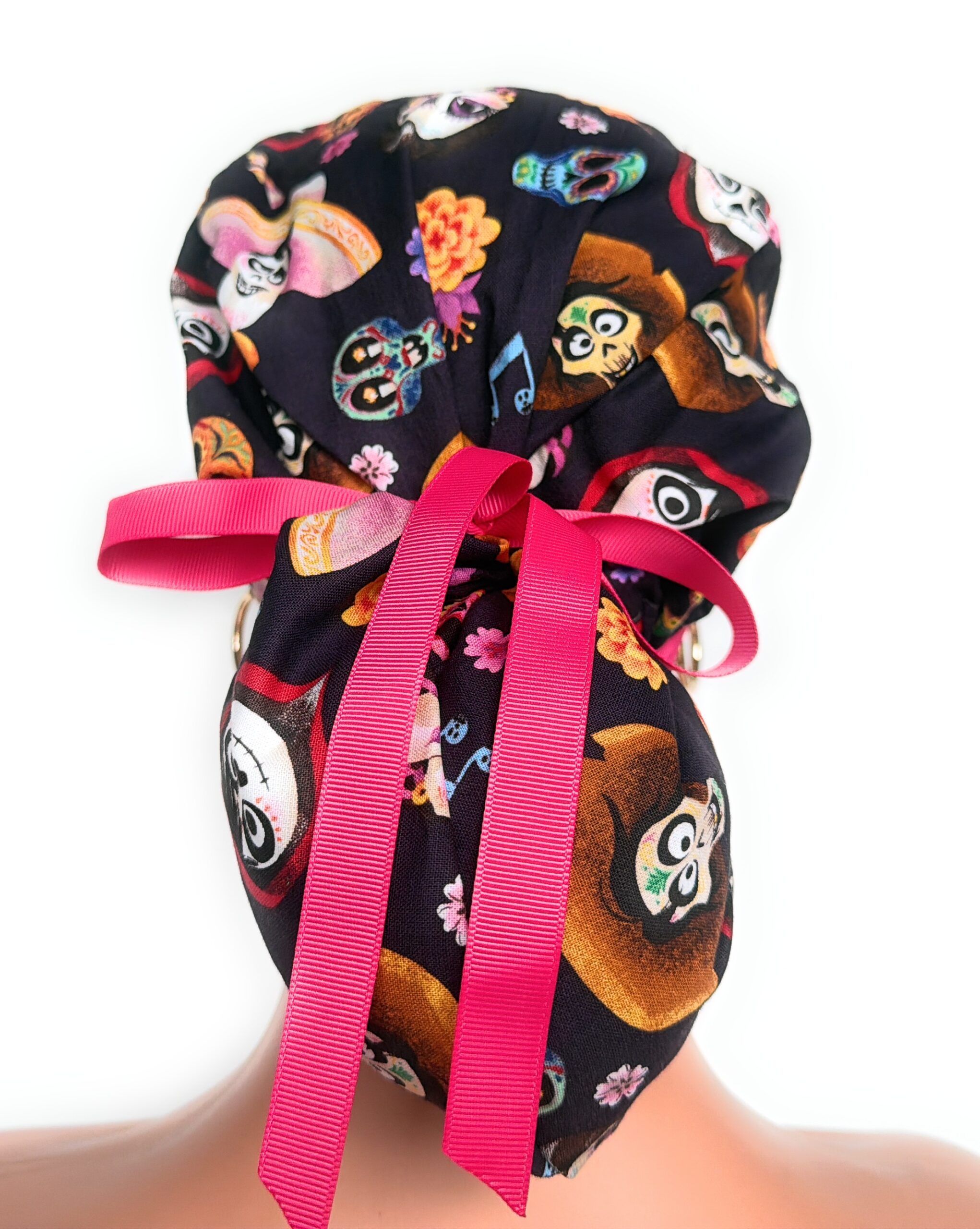 Ponytail Medical Scrub Cap – Day of the Dead - Image 4