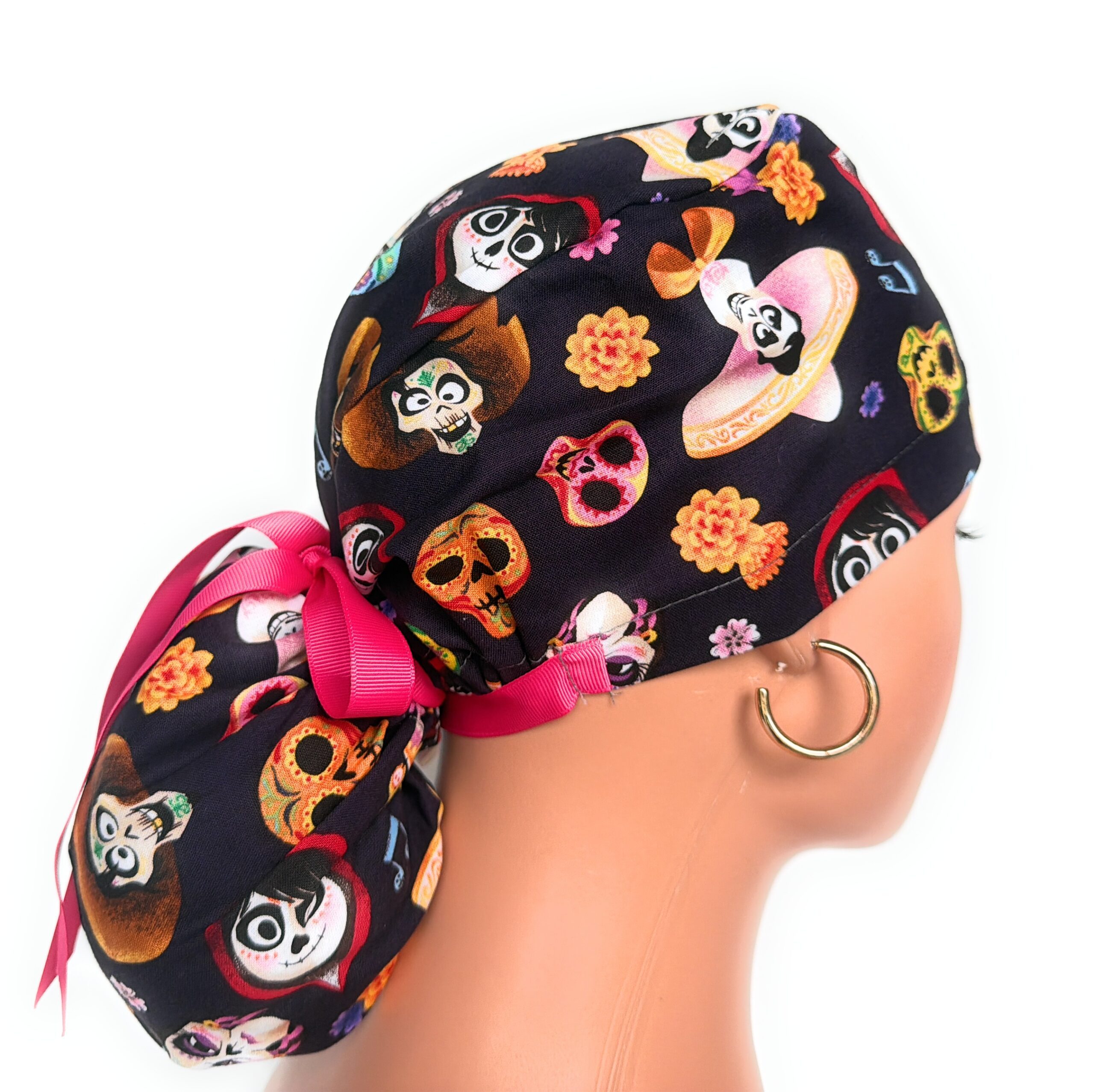 Ponytail Medical Scrub Cap – Day of the Dead - Image 5