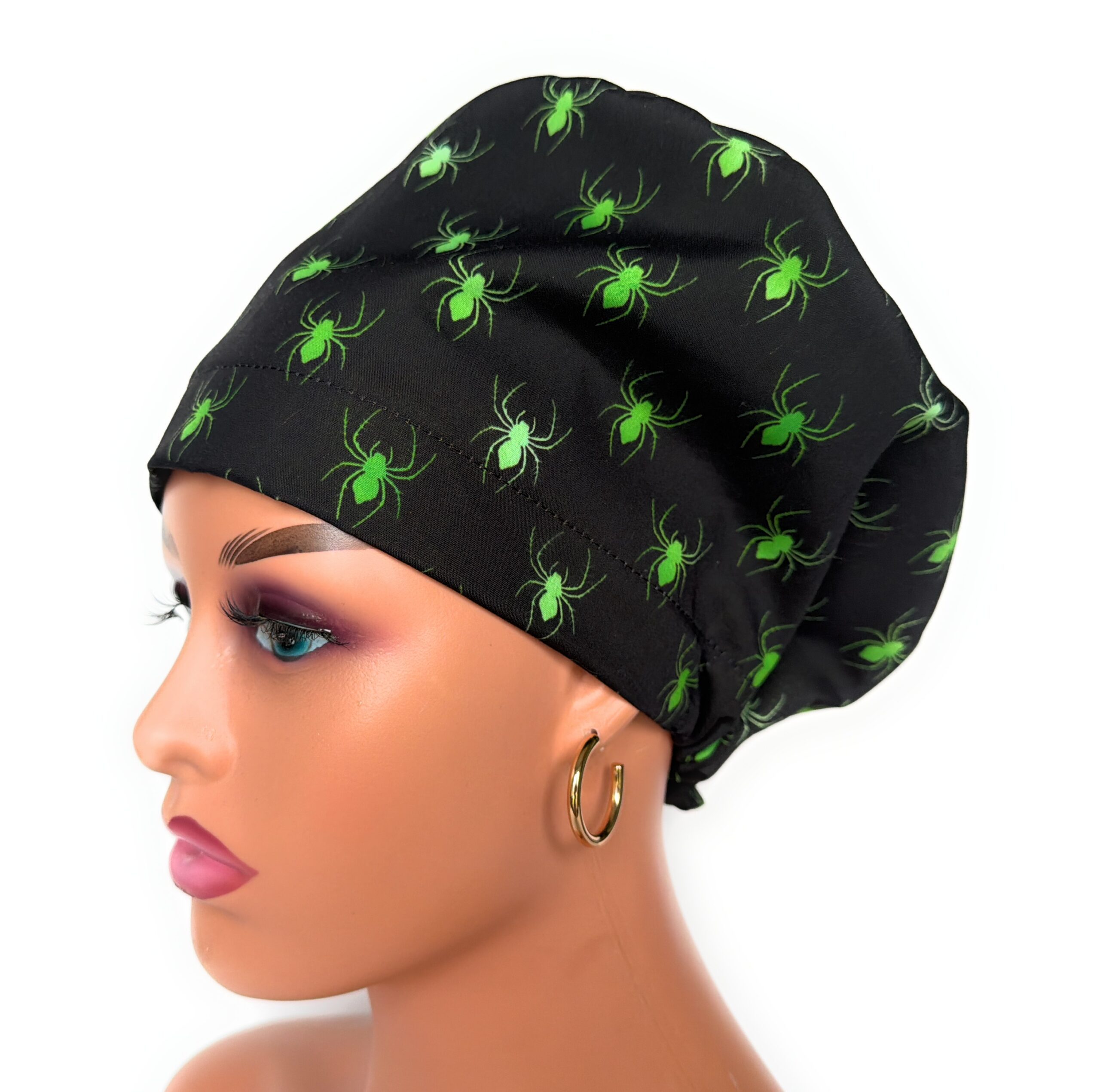 European Style Scrub Cap (Grosgrain Ribbon) - Glow in The Dark/Halloween Spiders - Image 4
