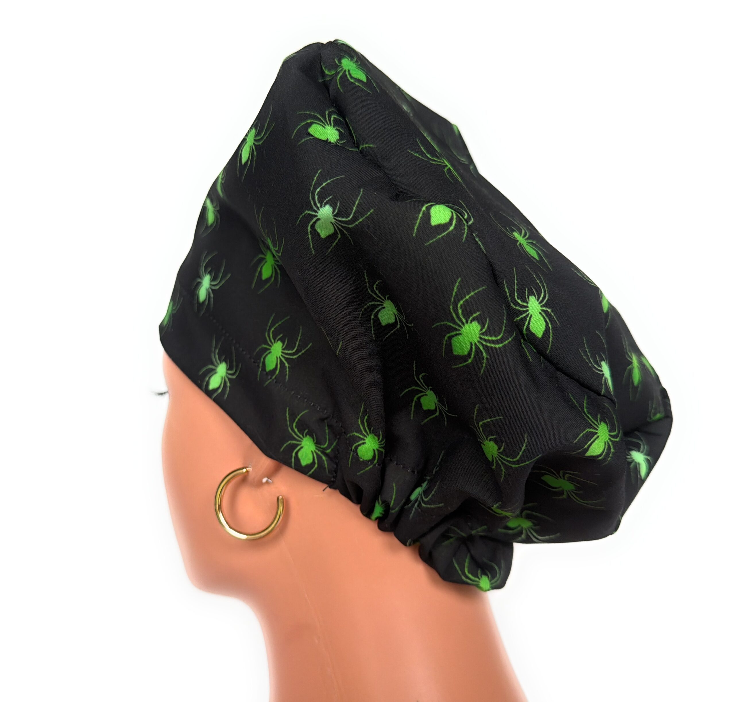 European Style Scrub Cap (Grosgrain Ribbon) - Glow in The Dark/Halloween Spiders - Image 5