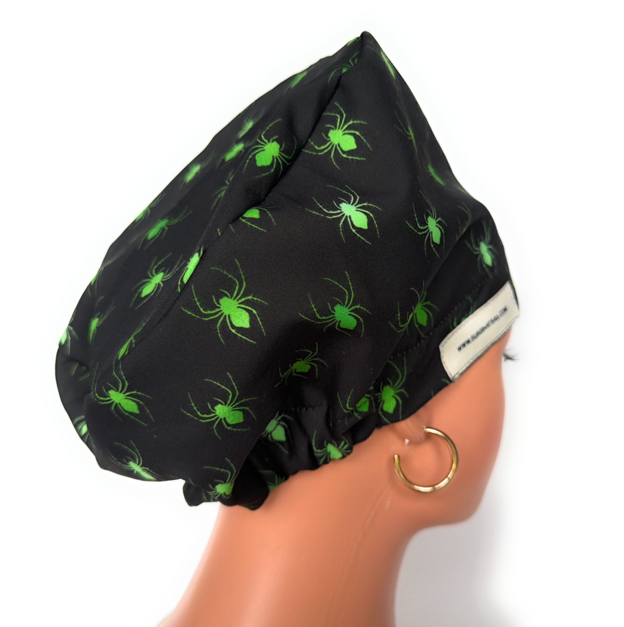European Style Scrub Cap (Grosgrain Ribbon) - Glow in The Dark/Halloween Spiders - Image 7