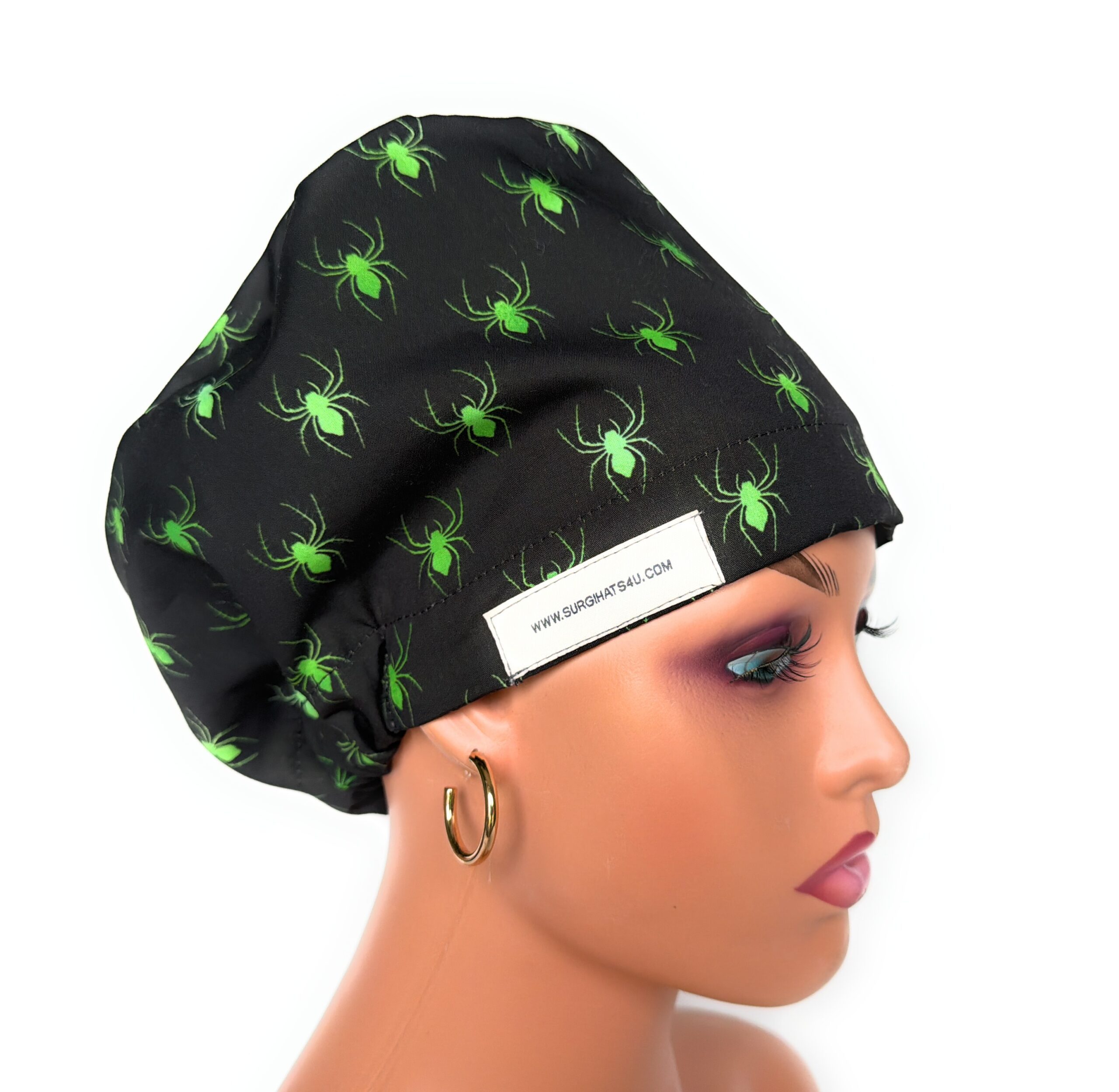 European Style Scrub Cap (Grosgrain Ribbon) - Glow in The Dark/Halloween Spiders - Image 8