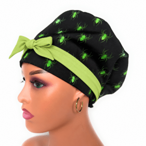 European Style Scrub Cap (Grosgrain Ribbon) - Glow in The Dark/Halloween Spiders